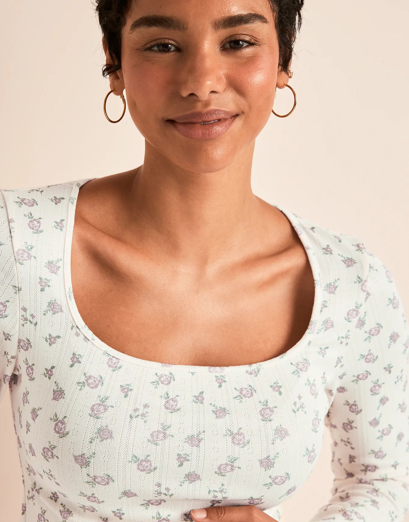 Pointelle Long Sleeve Print
