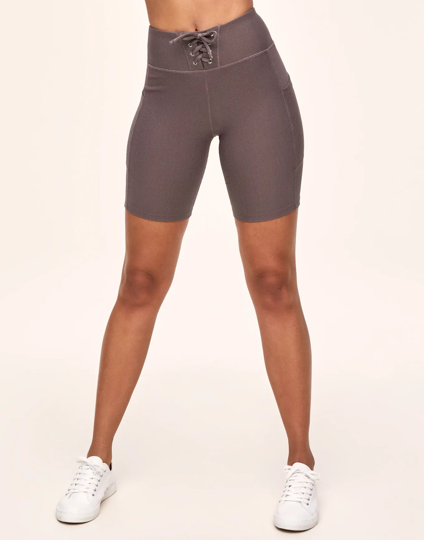 Remy Rib Lace-Up Biker Short Gray