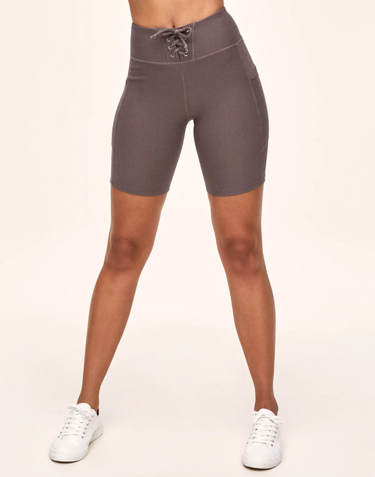 Remy Rib Lace-Up Biker Short Gray