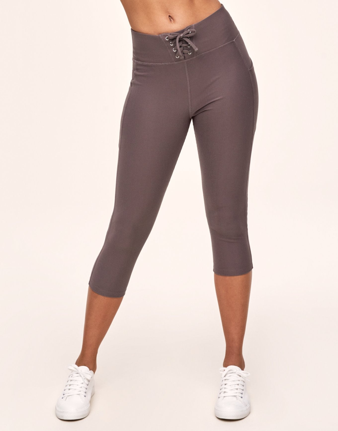 Remy Rib Lace-Up Crop Gray