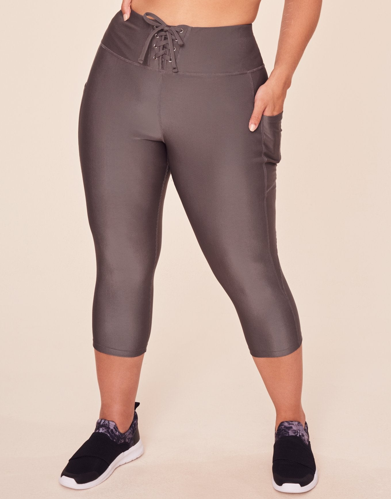 Remy Rib Lace-Up Crop Gray