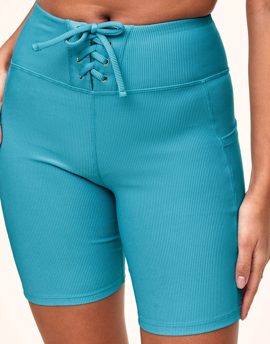 Remy Rib Lace-Up Biker Short Blue