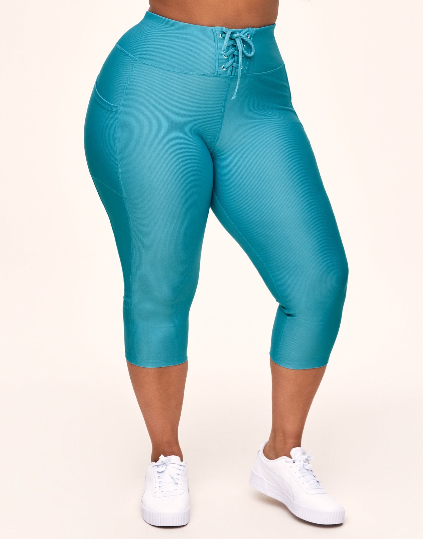 Remy Rib Lace-Up Crop Blue