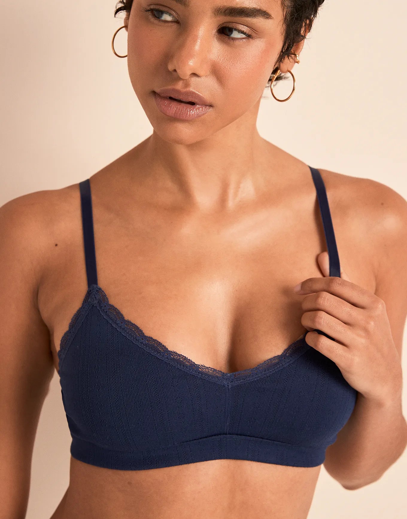 Pointelle Wireless Triangle Unlined Blue