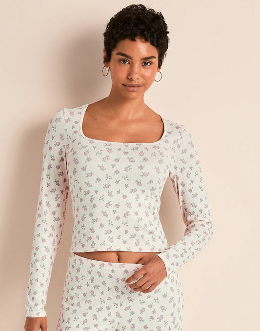 Pointelle Long Sleeve Print